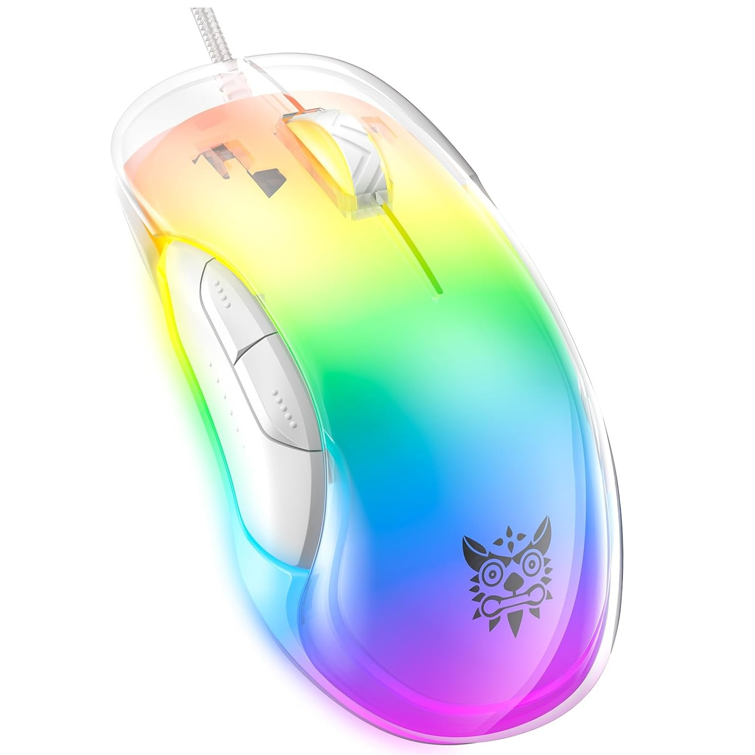 ONIKUMA CW925 Wired Gaming Mouse with RGB Lighting, 12800 DPI, 7 Buttons, USB Connection, and 1.5m Cable – White