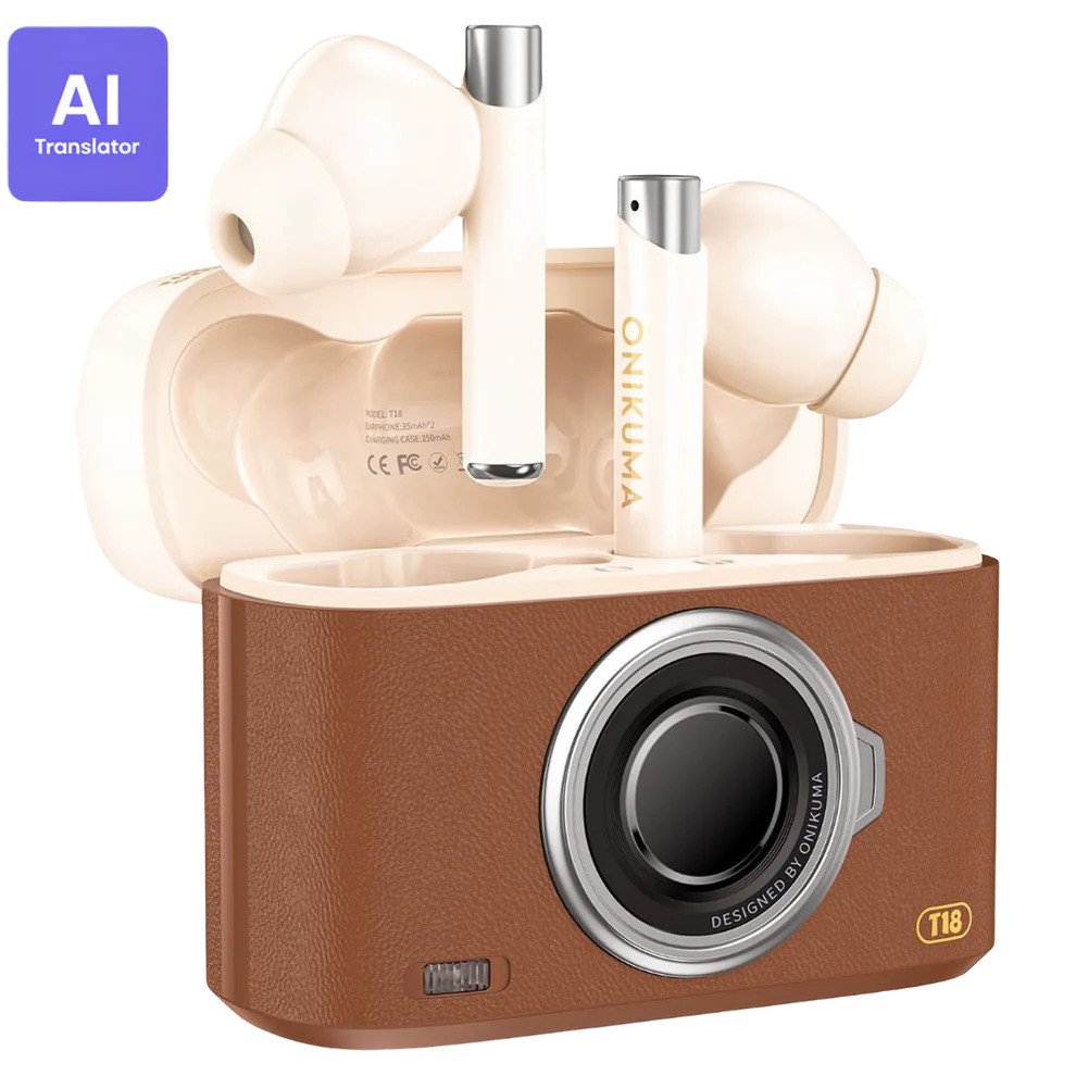 Onikuma T18 Wireless Gaming Earbuds Bluetooth 5.3 Noise Isolation-Live Translation With Type-C Charging 8 Hour Battery - Brown