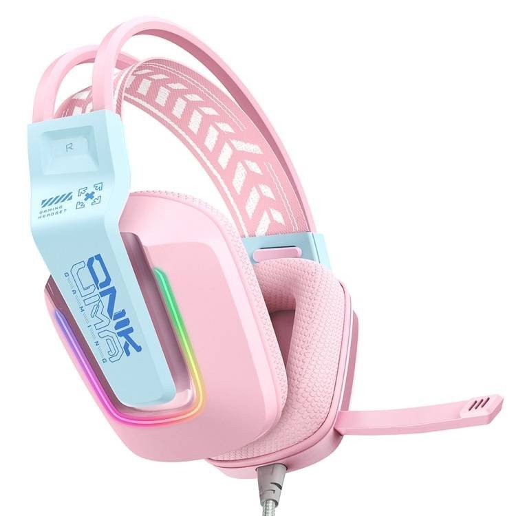 ONIKUMA X13 Wired Gaming Headphones with RGB Lighting, Built-in Mic, USB and 3.5mm Connection, and 2.2m Cable – Pink