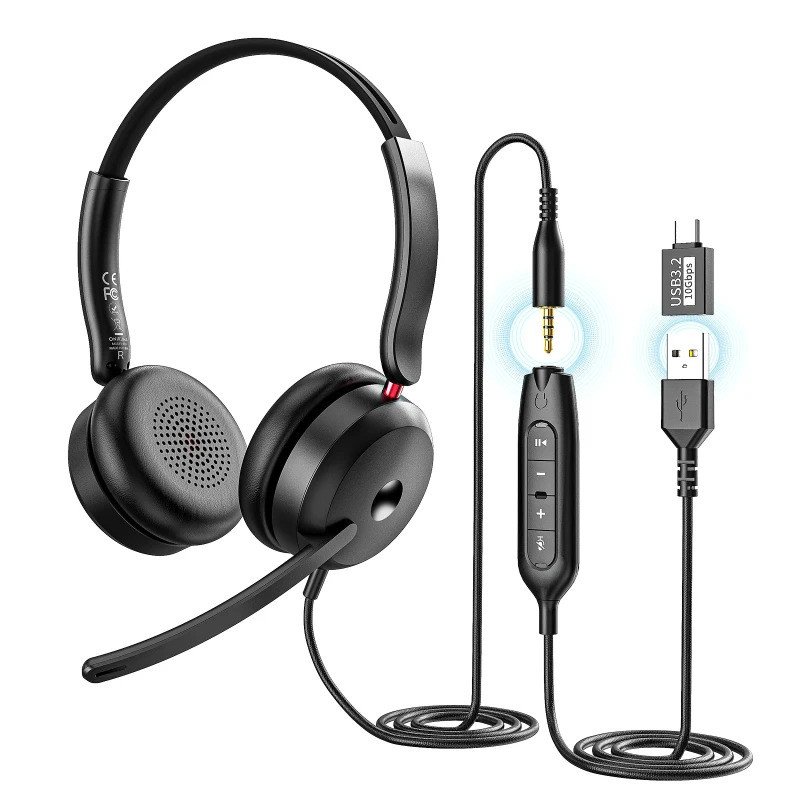ONIKUMA X81 Wired Over-Ear Headset with Noise-Cancelling Microphone and Leather Ear Cushions with an 3-Way Wired Connection – Black