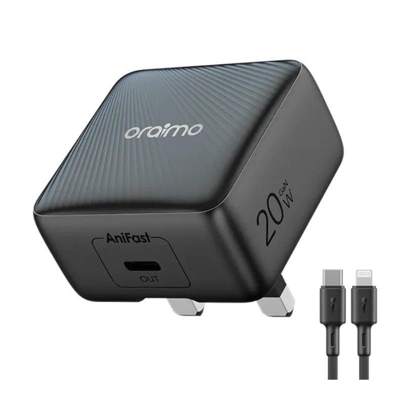 Oraimo Charger 20W Gan tech with L to C cable Black
